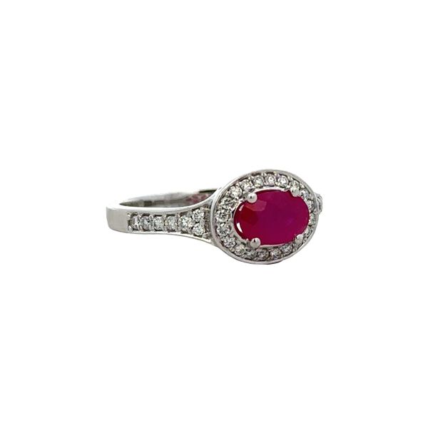 14k White Gold Ruby & Diamond Halo Ring – Size 7 Image 2 Perry's Diamonds & Estate Jewelry Charlotte, NC