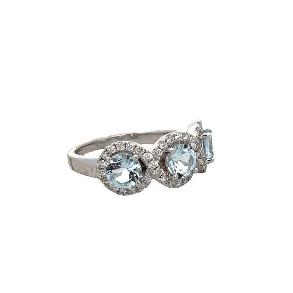 14k White Gold Aquamarine & Diamond Three-Stone Ring – Size 7 Image 2 Perry's Diamonds & Estate Jewelry Charlotte, NC