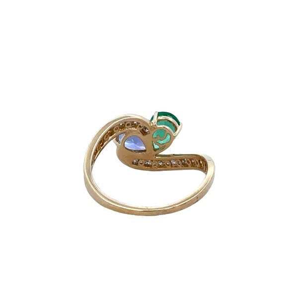 14k Yellow Gold Emerald, Tanzanite & Diamond Bypass Ring – Size 7.25 Image 3 Perry's Diamonds & Estate Jewelry Charlotte, NC