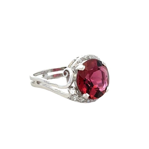 Platinum Pink Tourmaline & Diamond Swirl Halo Ring – Size 6.5 Image 2 Perry's Diamonds & Estate Jewelry Charlotte, NC