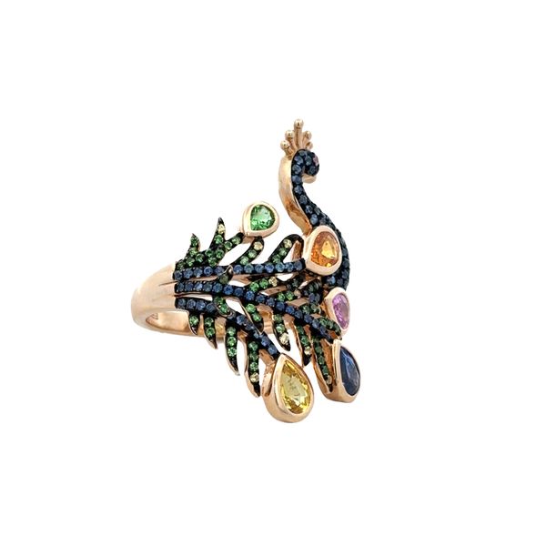 Estate Effy 14k Yellow Gold Multi-Color Sapphire Peacock Ring – Size 7 Image 2 Perry's Diamonds & Estate Jewelry Charlotte, NC