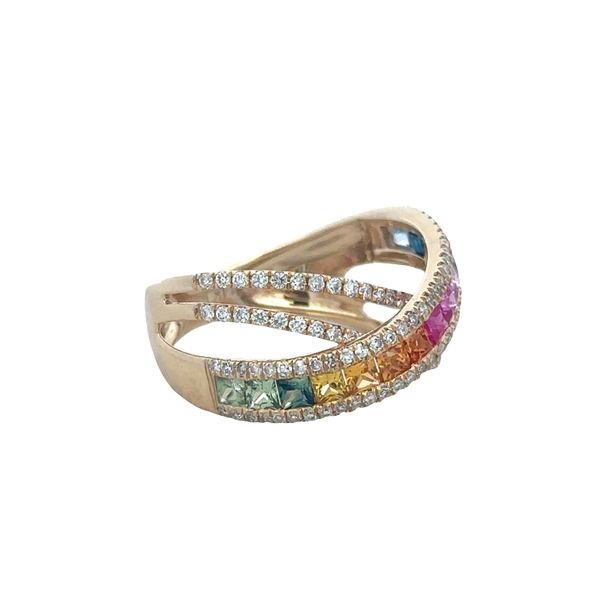 14k Yellow Gold Multicolor Sapphire & Diamond Crisscross Ring – Size 7 Image 2 Perry's Diamonds & Estate Jewelry Charlotte, NC