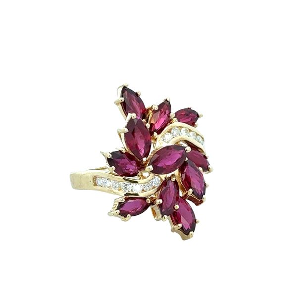 14k Yellow Gold Ruby & Diamond Foliate Statement Ring – Size 5 Image 2 Perry's Diamonds & Estate Jewelry Charlotte, NC