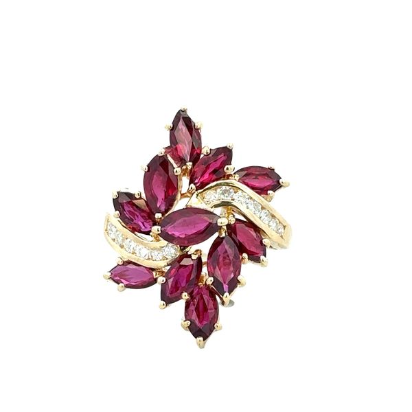 14k Yellow Gold Ruby & Diamond Foliate Statement Ring – Size 5 Perry's Diamonds & Estate Jewelry Charlotte, NC