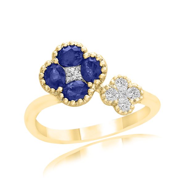 18k Yellow Gold Sapphire & Diamond Quatrefoil Bypass Ring – Size 6.5 Perry's Diamonds & Estate Jewelry Charlotte, NC