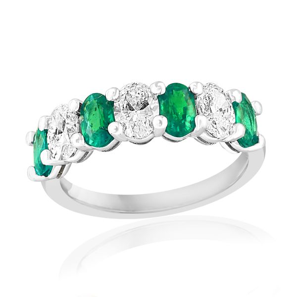 18k White Gold Emerald & Oval Diamond Band – Size 6.5 Perry's Diamonds & Estate Jewelry Charlotte, NC