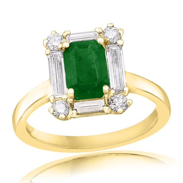14k Yellow Gold Emerald & Diamond Geometric Halo Ring – Size 6.5 Perry's Diamonds & Estate Jewelry Charlotte, NC