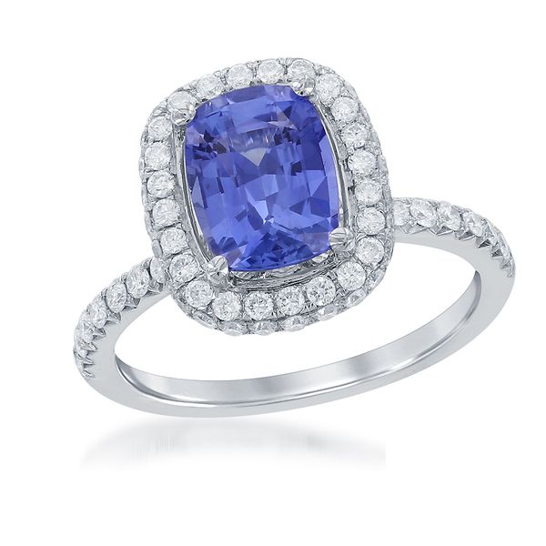 18k White Gold Light Blue Sapphire & Diamond Halo Statement Ring – Size 6.5 Perry's Diamonds & Estate Jewelry Charlotte, NC