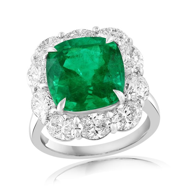 Platinum Zambian Emerald & Oval Diamond Halo Ring – Size 6.5 Perry's Diamonds & Estate Jewelry Charlotte, NC