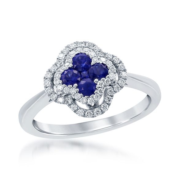 18k White Gold Sapphire & Diamond Quatrefoil Motif Ring – Size 6.5 Perry's Diamonds & Estate Jewelry Charlotte, NC