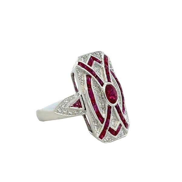 14k White Gold Art Deco-Inspired Ruby & Diamond Ring – Size 6.5 Image 2 Perry's Diamonds & Estate Jewelry Charlotte, NC