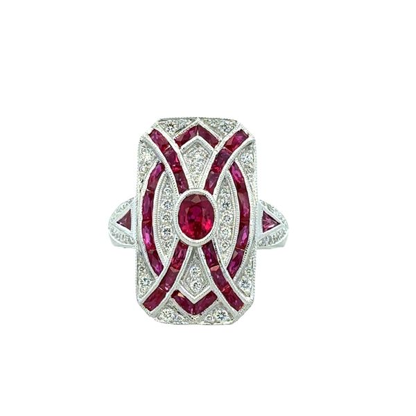 14k White Gold Art Deco-Inspired Ruby & Diamond Ring – Size 6.5 Perry's Diamonds & Estate Jewelry Charlotte, NC