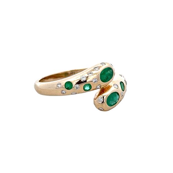 14k Yellow Gold Emerald & Diamond Bypass Ring – Size 6.5 Image 2 Perry's Diamonds & Estate Jewelry Charlotte, NC