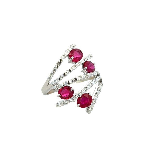 18k White Gold Ruby & Diamond Openwork Ring – Size 6 Image 2 Perry's Diamonds & Estate Jewelry Charlotte, NC