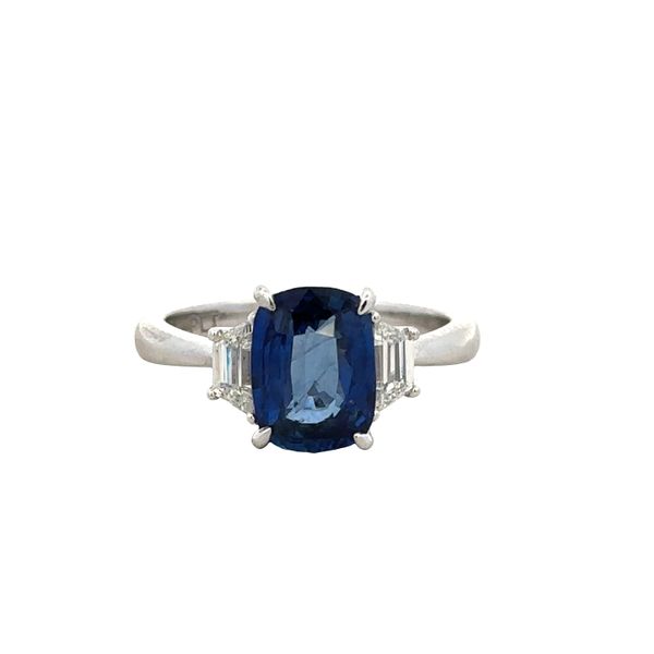Platinum Cushion Cut Sapphire & Trapezoid Diamond Ring – Size 6.25 Perry's Diamonds & Estate Jewelry Charlotte, NC
