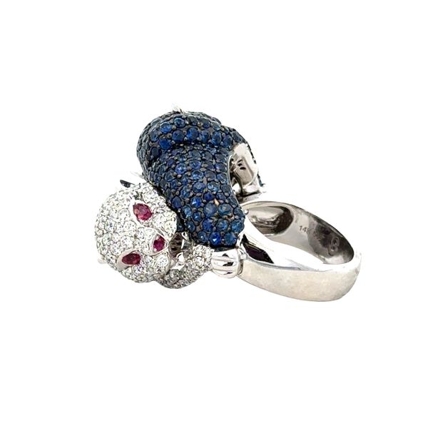 14k White Gold Diamond, Sapphire & Tsavorite Double Panther Bypass Ring – Size 7 Image 3 Perry's Diamonds & Estate Jewelry Charlotte, NC