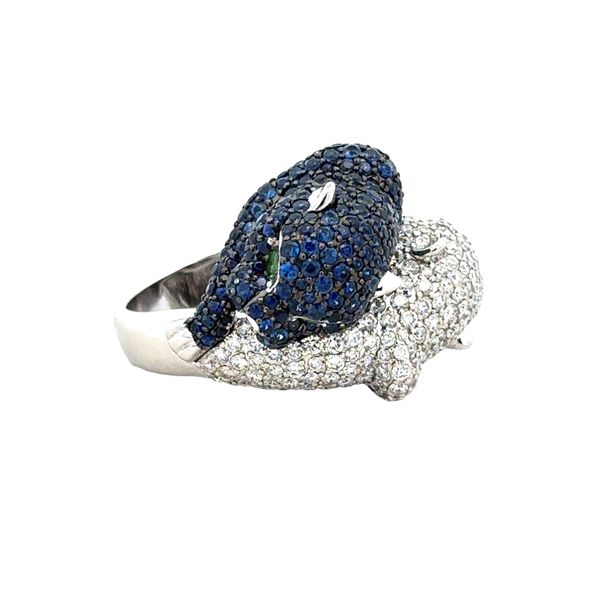 14k White Gold Diamond, Sapphire & Tsavorite Double Panther Bypass Ring – Size 7 Image 4 Perry's Diamonds & Estate Jewelry Charlotte, NC