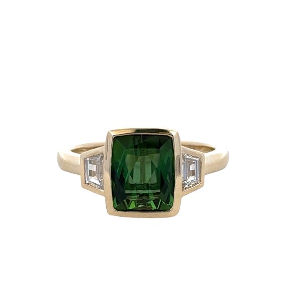 14k Yellow Gold Green Tourmaline & Trapezoid Diamond Ring – Size 6.75 Perry's Diamonds & Estate Jewelry Charlotte, NC