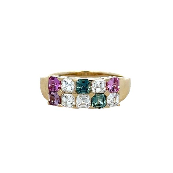 14k Yellow Gold Multi-Color Sapphire & Asscher Cut Diamond Double Row Band – Size 6.5 Perry's Diamonds & Estate Jewelry Charlotte, NC