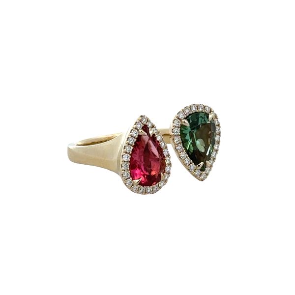 14k Yellow Gold Green & Pink Tourmaline Diamond Bypass Ring – Size 6.5 Image 2 Perry's Diamonds & Estate Jewelry Charlotte, NC