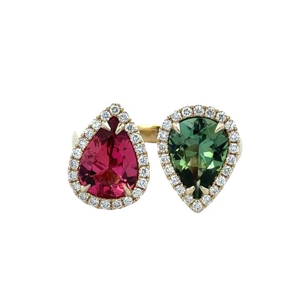 14k Yellow Gold Green & Pink Tourmaline Diamond Bypass Ring – Size 6.5 Perry's Diamonds & Estate Jewelry Charlotte, NC