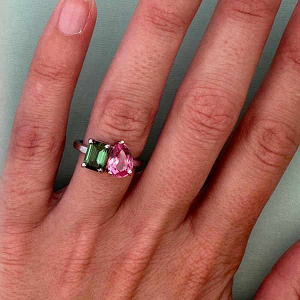14k White & Rose Gold Pink & Green Tourmaline Ring – Size 7 Image 4 Perry's Diamonds & Estate Jewelry Charlotte, NC