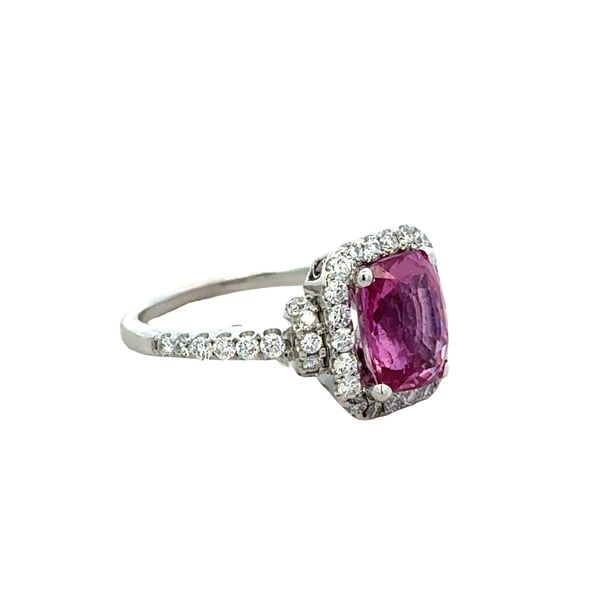 14k White Gold Pink Sapphire & Diamond Halo Ring – Size 5.25 Image 2 Perry's Diamonds & Estate Jewelry Charlotte, NC