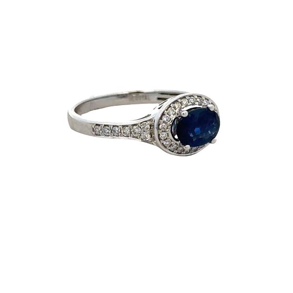 14k White Gold East-West Sapphire & Diamond Halo Ring – Size 7 Image 2 Perry's Diamonds & Estate Jewelry Charlotte, NC