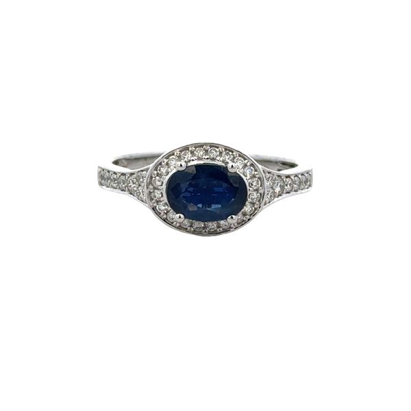 14k White Gold East-West Sapphire & Diamond Halo Ring – Size 7 Perry's Diamonds & Estate Jewelry Charlotte, NC