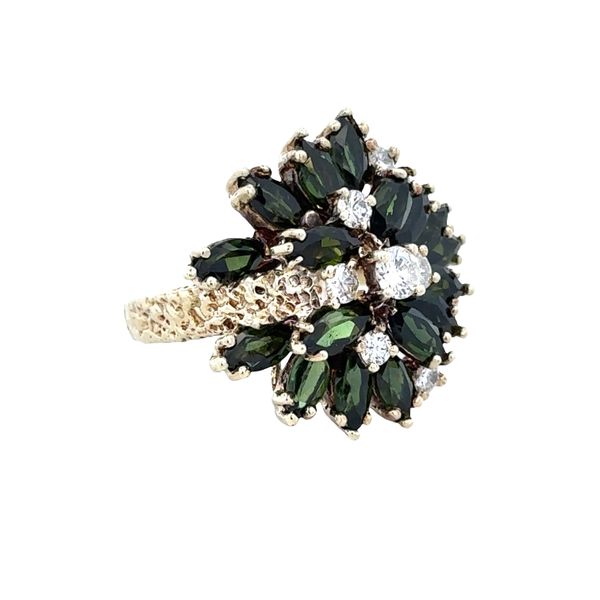 14k Yellow Gold Green Tourmaline & Diamond Statement Cocktail Ring – Size 7.5 Image 2 Perry's Diamonds & Estate Jewelry Charlotte, NC