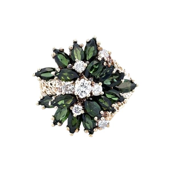 14k Yellow Gold Green Tourmaline & Diamond Statement Cocktail Ring – Size 7.5 Perry's Diamonds & Estate Jewelry Charlotte, NC