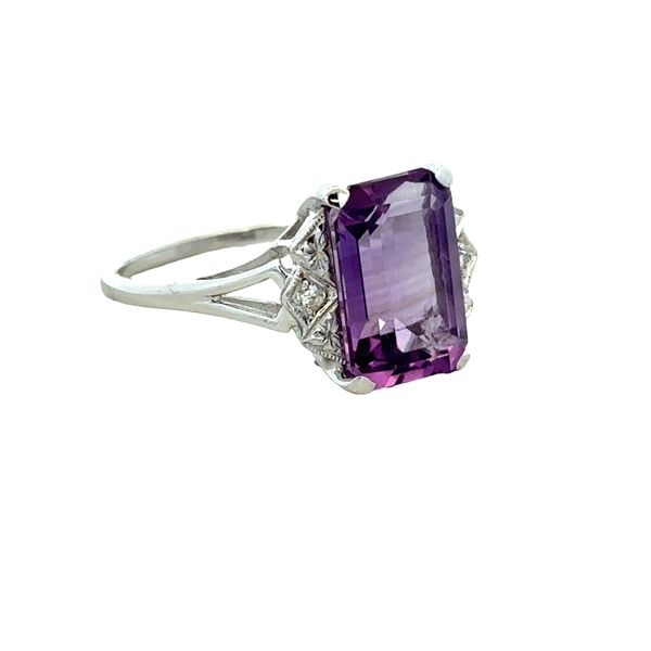14k White Gold Emerald Cut Amethyst & Diamond Ring – Size 8.5 Image 2 Perry's Diamonds & Estate Jewelry Charlotte, NC