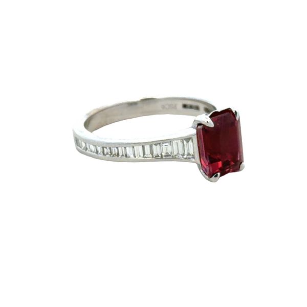 14k White Gold Emerald Cut Pink Sapphire & Baguette Diamond Ring – Size 6.5 Image 2 Perry's Diamonds & Estate Jewelry Charlotte, NC
