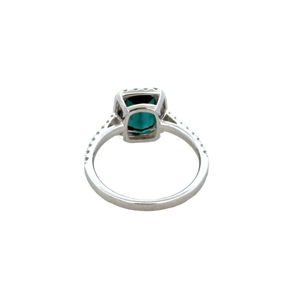 18k White Gold Blue-Green Tourmaline & Diamond Halo Ring – Size 6.75 Image 3 Perry's Diamonds & Estate Jewelry Charlotte, NC