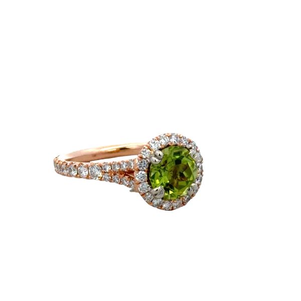 14k Rose Gold Peridot & Diamond Halo Ring – Size 5.5 Image 2 Perry's Diamonds & Estate Jewelry Charlotte, NC
