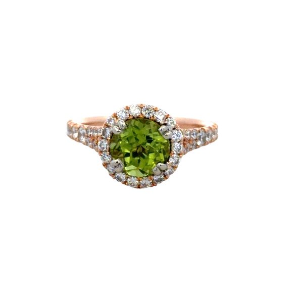 14k Rose Gold Peridot & Diamond Halo Ring – Size 5.5 Perry's Diamonds & Estate Jewelry Charlotte, NC