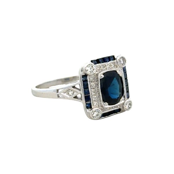 18k White Gold Art Deco-Inspired Blue Sapphire & Diamond Ring – Size 6.75 Image 2 Perry's Diamonds & Estate Jewelry Charlotte, NC