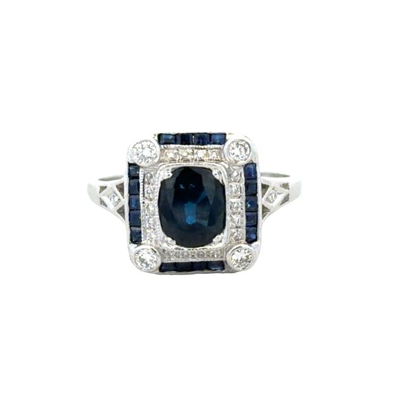 18k White Gold Art Deco-Inspired Blue Sapphire & Diamond Ring – Size 6.75 Perry's Diamonds & Estate Jewelry Charlotte, NC