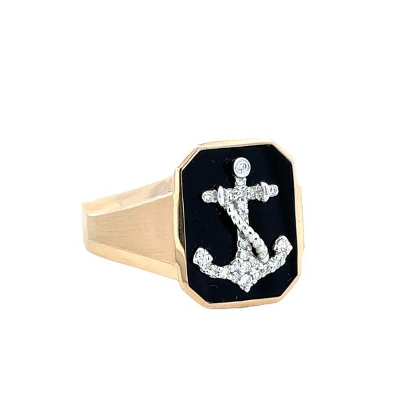 14k Yellow Gold Black Onyx and Diamond Anchor Ring – Size 10.75 Image 2 Perry's Diamonds & Estate Jewelry Charlotte, NC