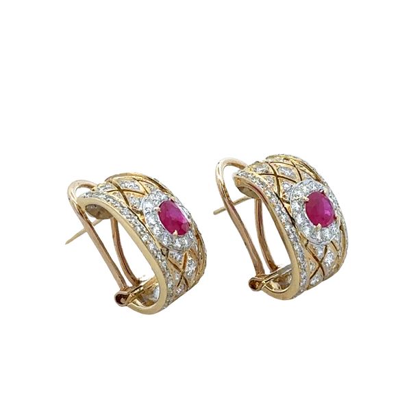 18k Two-Tone Ruby & Diamond Statement Huggie Earrings Image 2 Perry's Diamonds & Estate Jewelry Charlotte, NC