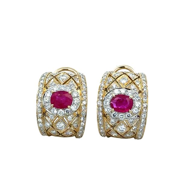 18k Two-Tone Ruby & Diamond Statement Huggie Earrings Perry's Diamonds & Estate Jewelry Charlotte, NC