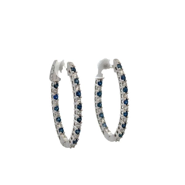 14k White Gold Sapphire & Diamond Hoop Earrings Image 2 Perry's Diamonds & Estate Jewelry Charlotte, NC