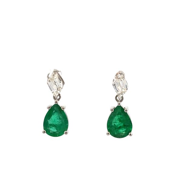 14k White Gold Emerald & Diamond Drop Earrings Perry's Diamonds & Estate Jewelry Charlotte, NC