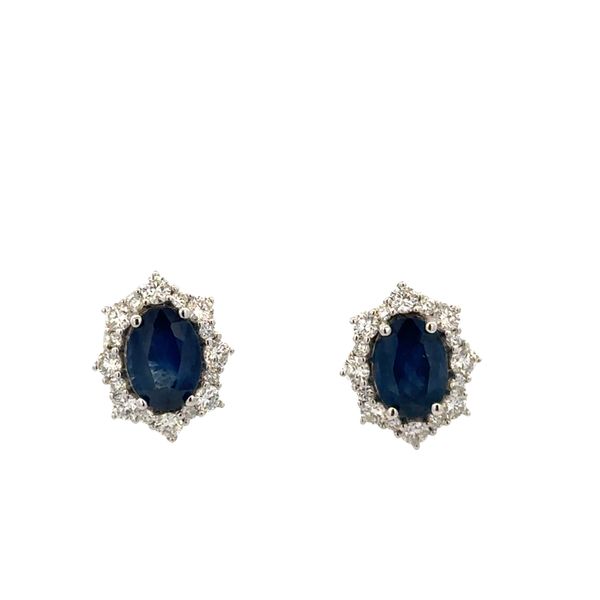 14k White Gold Sapphire & Diamond Halo Stud Earrings Perry's Diamonds & Estate Jewelry Charlotte, NC