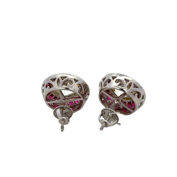 Statement 18k White Gold Old European Cut Diamond & Ruby Stud Earrings Image 2 Perry's Diamonds & Estate Jewelry Charlotte, NC