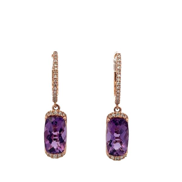 14k Rose Gold Amethyst & Diamond Drop Earrings – 1 1/8