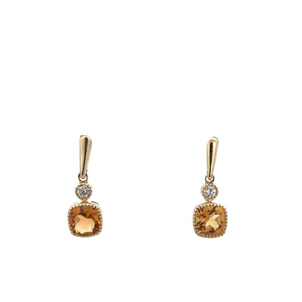 14k Yellow Gold Citrine & Diamond Petite Dangle Earrings Perry's Diamonds & Estate Jewelry Charlotte, NC