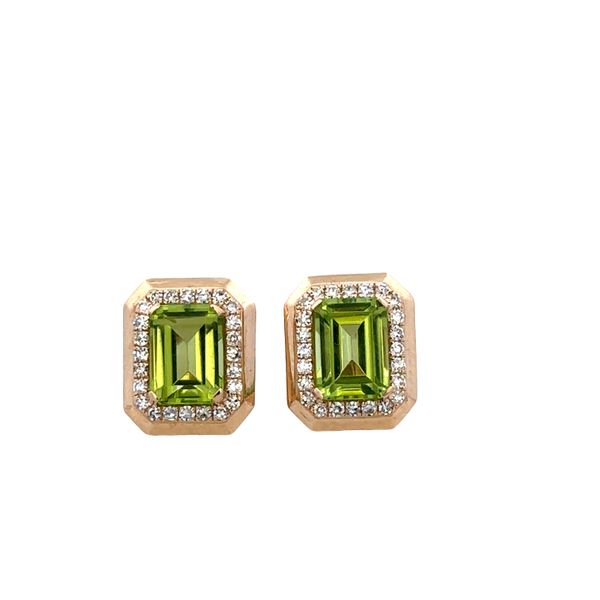 14k Yellow Gold Peridot & Diamond Halo Stud Earrings – 11.2mm x 9.3mm Perry's Diamonds & Estate Jewelry Charlotte, NC