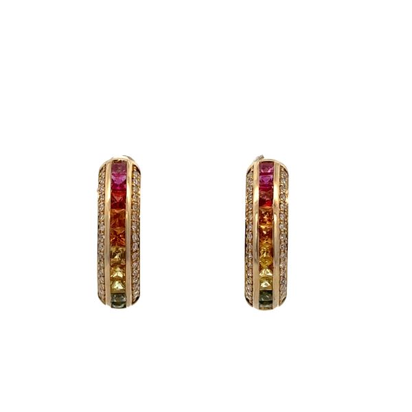 14k Yellow Gold Multi-Color Sapphire & Diamond Hoop Earrings Perry's Diamonds & Estate Jewelry Charlotte, NC