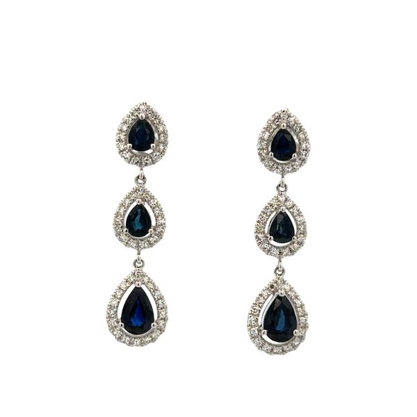 14k White Gold Sapphire & Diamond Cascading Drop Earrings – 1 1/8